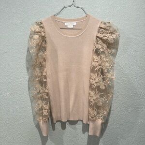 COCOBLEU Ribbed Cream Lace Top